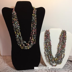 73.Fairy Dust,  Light Weight, Adjustable Crochet Ladder Ribbon or Trellis Yarn Necklace  Color Called Fairy Dust
