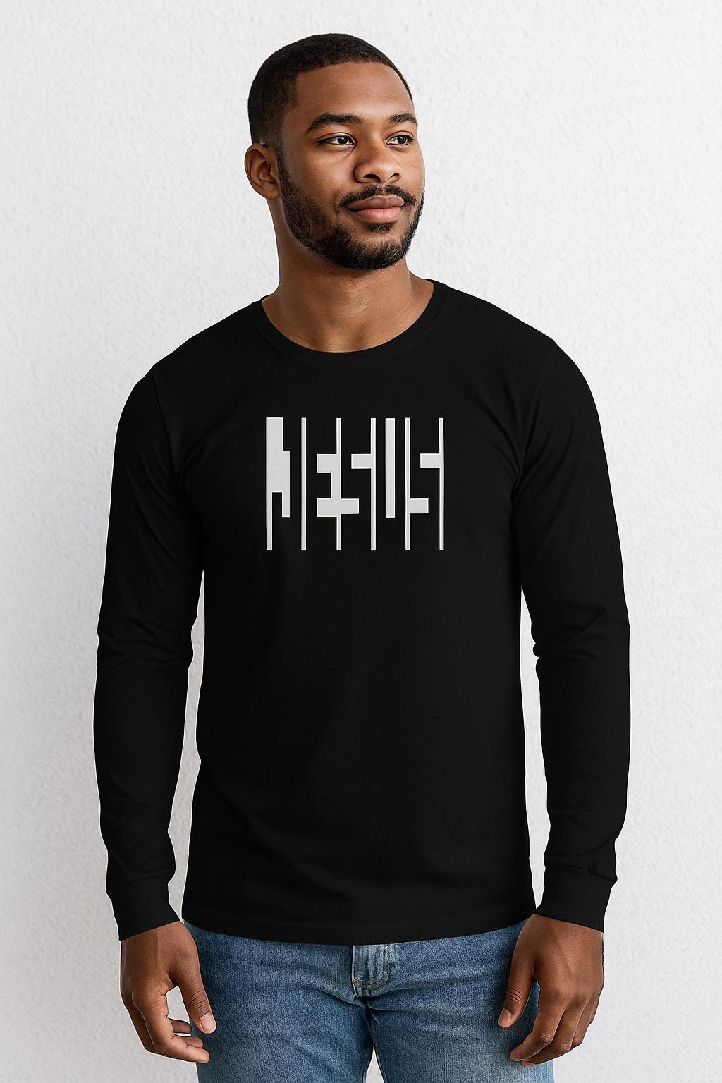 Jesus Barcode Print Long Sleeve T-Shirt, Christian Apparel - Image 1