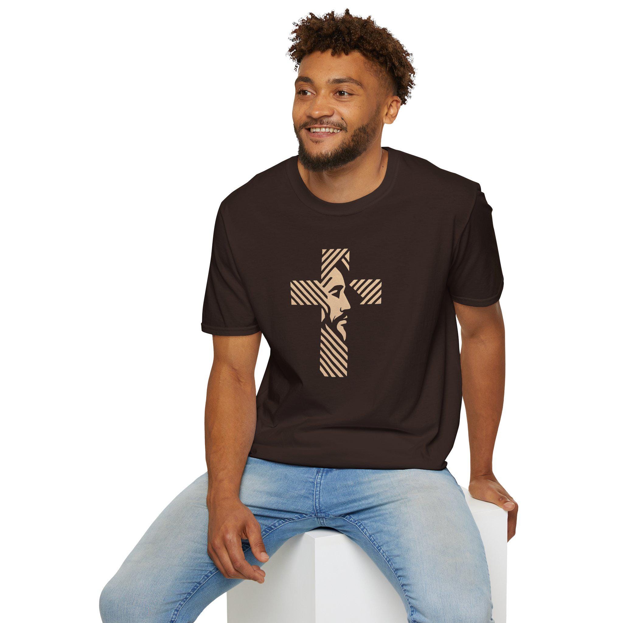 Jesus Profile in Cross T-Shirt | Christian Faith Tee - Image 3