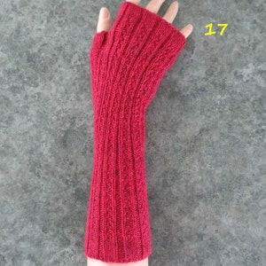 Fingerless gloves, lightweight, hand knit, alpaca, merino wool, many colours 17-Fuchsia