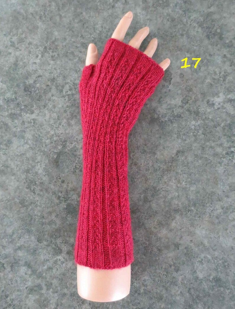 Fingerless gloves, lightweight, hand knit, alpaca, merino wool, many colours 17-Fuchsia