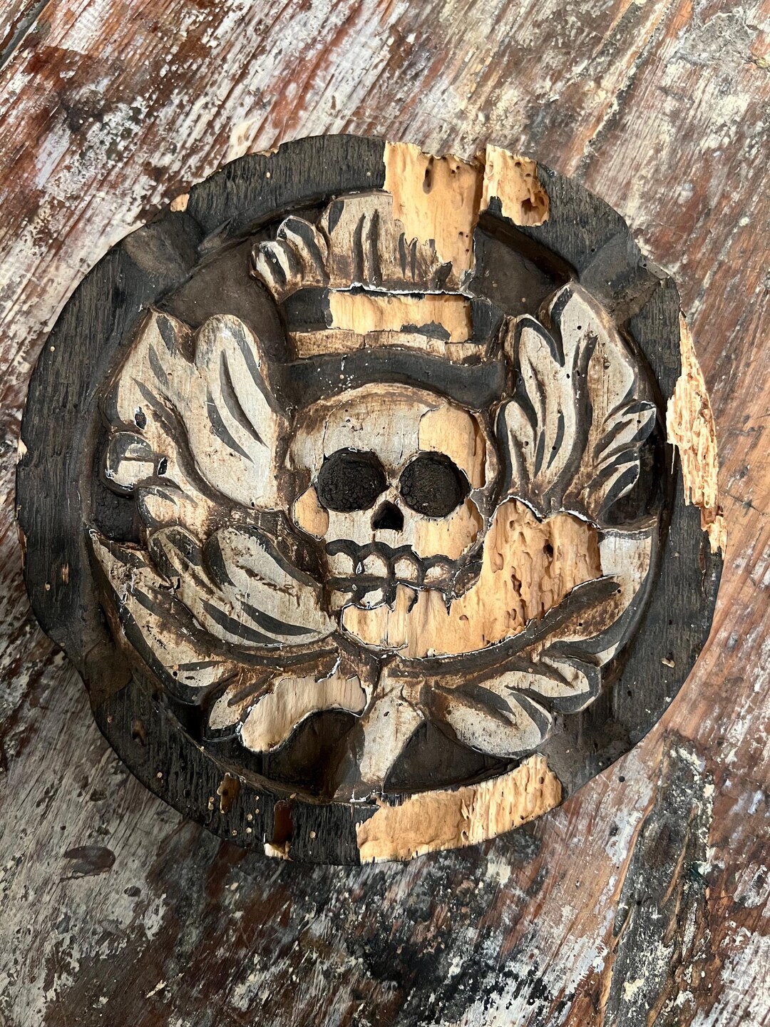 Antique Memento Mori | French 1700s Wood Carving Skull Plaque - Etsy