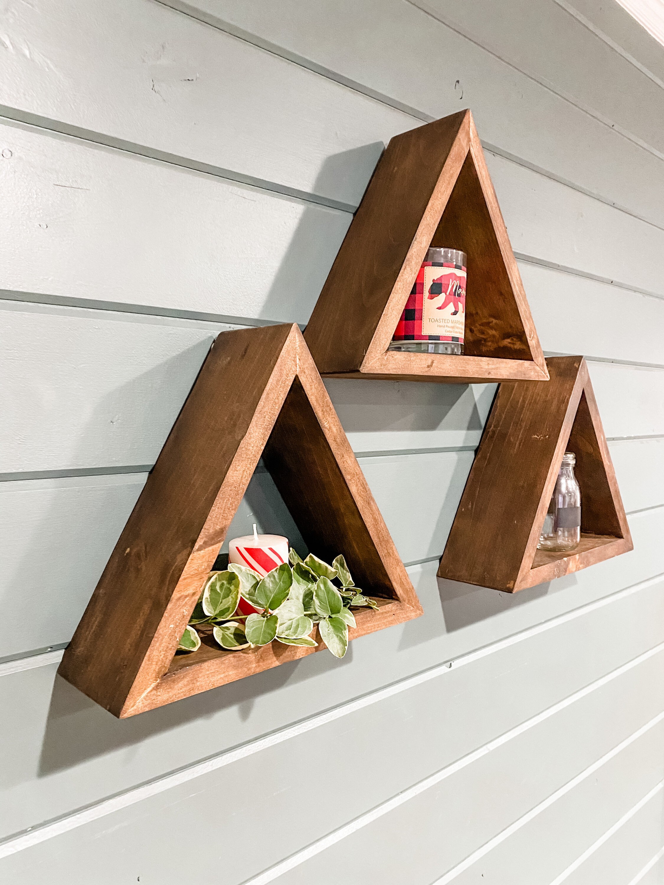 3 Wooden Triangle Shelves Nursery Decor Wood shelf Set Etsy