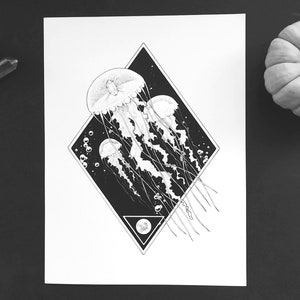 Moonlight Jellies Witchcraft Art Print Occult Art Print Wiccan Art print Wall Art Magic Tumblr Aesthetic Goth image 1
