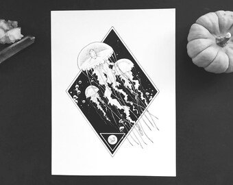 Moonlight Jellies || Witchcraft Art Print | Occult Art Print | Wiccan Art print | Wall Art | Magic | Tumblr Aesthetic | Goth