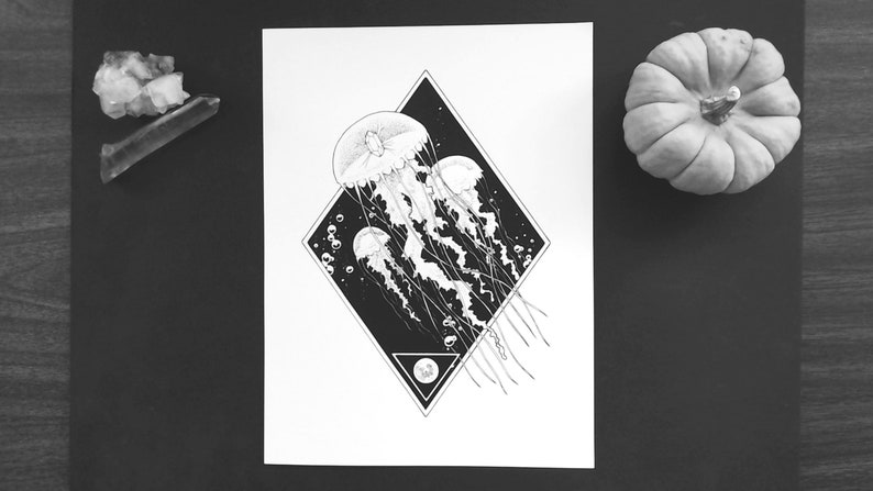 Moonlight Jellies Witchcraft Art Print Occult Art Print Wiccan Art print Wall Art Magic Tumblr Aesthetic Goth image 1