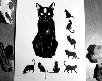 Witchcraft Art Print, Occult Art Print, Wiccan Art print,  CATS OF ULTHAR