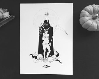 Deaths Harvest Moon || Witchcraft Art Print | Occult Art Print | Wiccan Art print | Wall Art | Magic | Tumblr Aesthetic | Goth