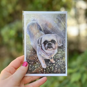 PRINT Shih Tzu in Heaven In Flower Field With Light Surrounding Her/Him. Short Fur Blonde Colored Fur OIL PAINTING by Noelle Perry