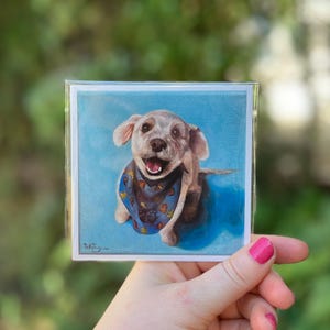 Small Happy Dog Oil Painting PRINT Original by noelle Perry ~ Small Dog Wearing Bandana ~ Small Dog Looking Up ~ Smiling Dog ~ Mutt