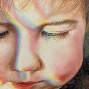 OIL PAINTING Rainbow/Miracle Baby Original Oil Painting PRINT by Noelle Perry Titled &quot;Reflect&quot; ~ Baby With Rainbow On Her Face ~ Necklace