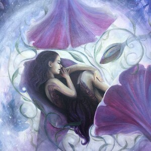 ORIGINELE OLIE Morning Glory slapende fee in amethist geode ~ profetisch christelijk kunstwerk ~ transformerend schilderij ~ zeer gedetailleerd