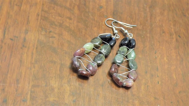 Tourmaline zig zag drop earrings