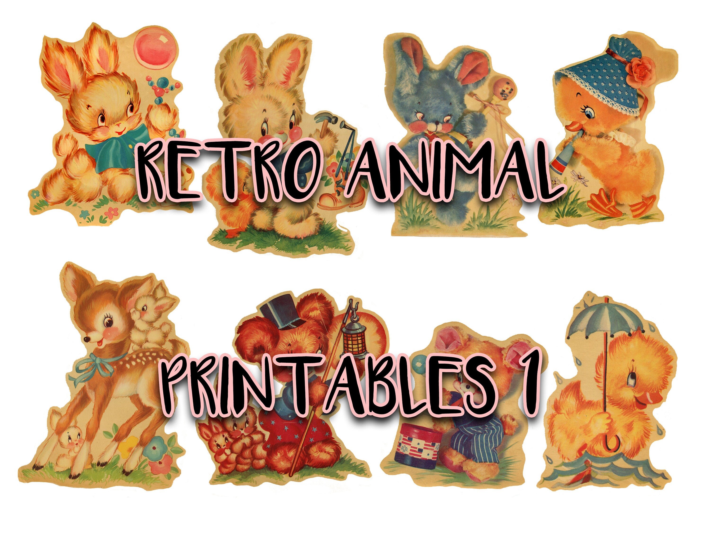 Digital Vintage Retro Baby Animal Printable Paper One - Ephemera ...