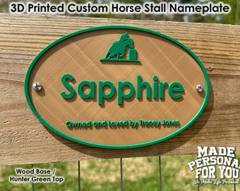 3D Printed Horse Stall Name Plate. Personalized. Over 30 Colors . Oval Design. Mounted Style