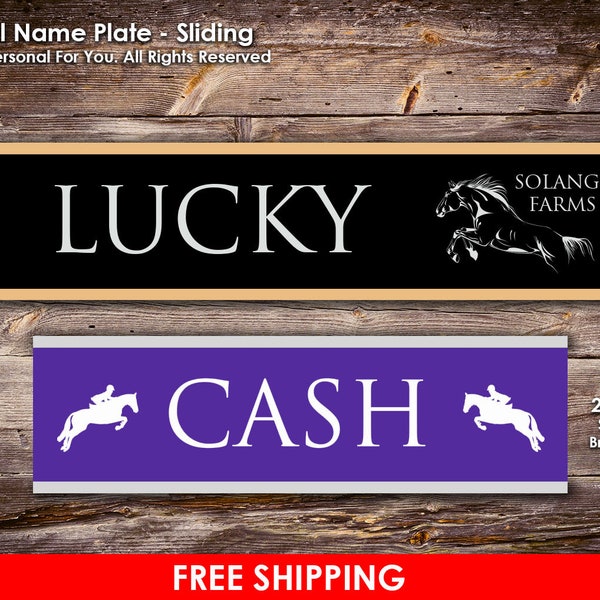 Sliding Horse Stall Name Plate. Laser Engraved Personalization. Two Sizes.