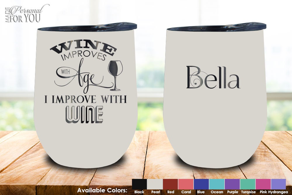 12 oz Wine Tumbler w Lid Logo Laser Engraved Insulated Stainless Steel —  Bulk Tumblers