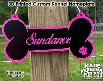 3D Printed Custom Kennel/Crate Nameplate for Dogs and other Small Animals. Dog Bone Design