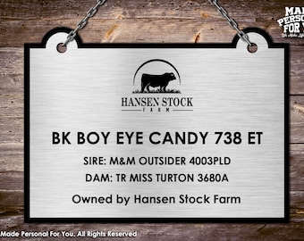 Hanging Livestock Stall Name Plate. Perfect For Horse Shows. Rectangle Design