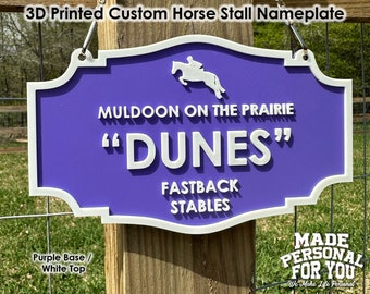 3D Printed Horse Stall Name Plate. Personalized. Over 30 Colors . Ranch Design. Hanging Style