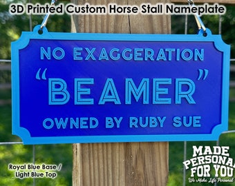 3D Printed Horse Stall Name Plate. Personalized. Over 30 Colors . Rectangle Design. Hanging Style
