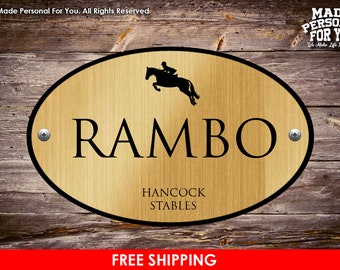 Horse Stall Name Plate. Laser Engraved Personalization. Oval Design