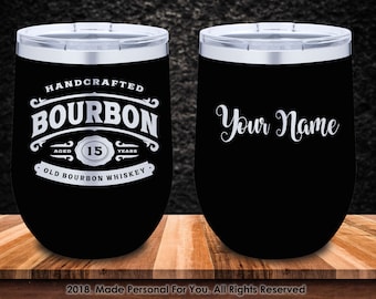 Double Insulated 12/20/30oz Stainless Steel Bourbon Tumbler. Laser Engraved. Bourbon Sipping Design with YOUR NAME