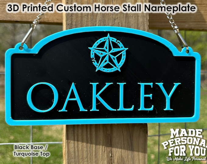 Featured listing image: 3D Printed Horse Stall Name Plate. Personalized. Over 30 Colors . Executive Design. Hanging Style