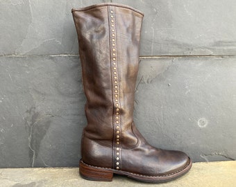 Fiorentini + Baker Leather Pull On Studs Brown Tall High Boots - EUR 36 |  US 6