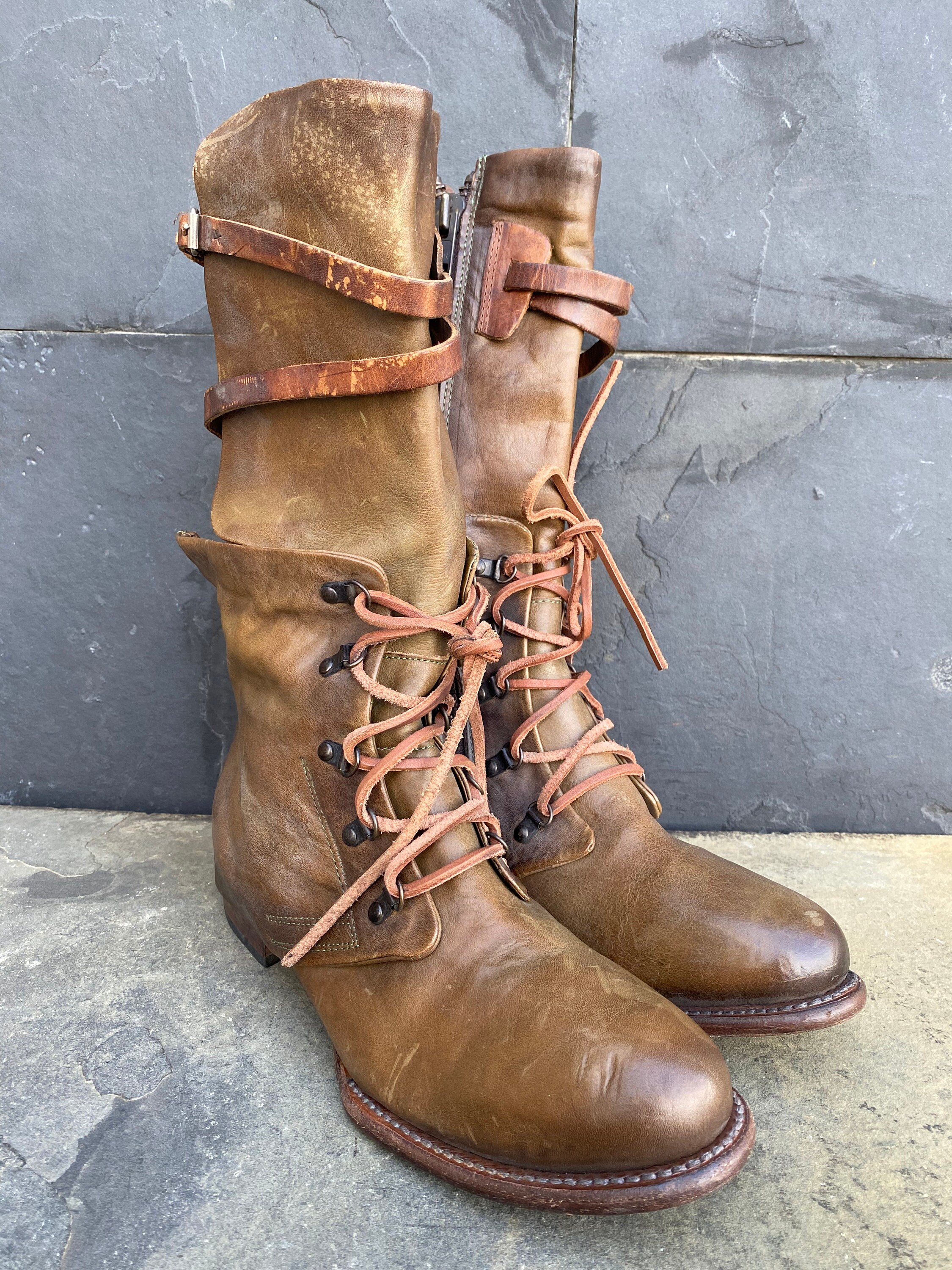 Freebird Ravi Boots Combat Leather Brown Boho Womens Size US 12