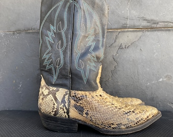 Vintage Men Python Snakeskin Leather Western Boots Rodeo USA Made 8 D