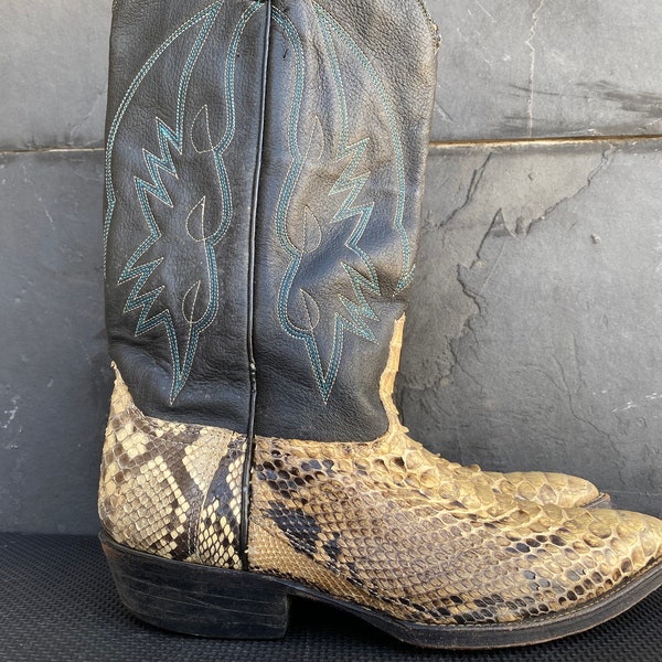 Vintage Men Python Snakeskin Leather Western Boots Rodeo USA Made 8 D