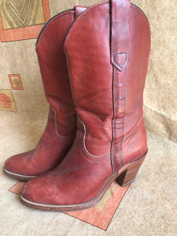 Vintage Frye Womens Cowboy Boots Red 