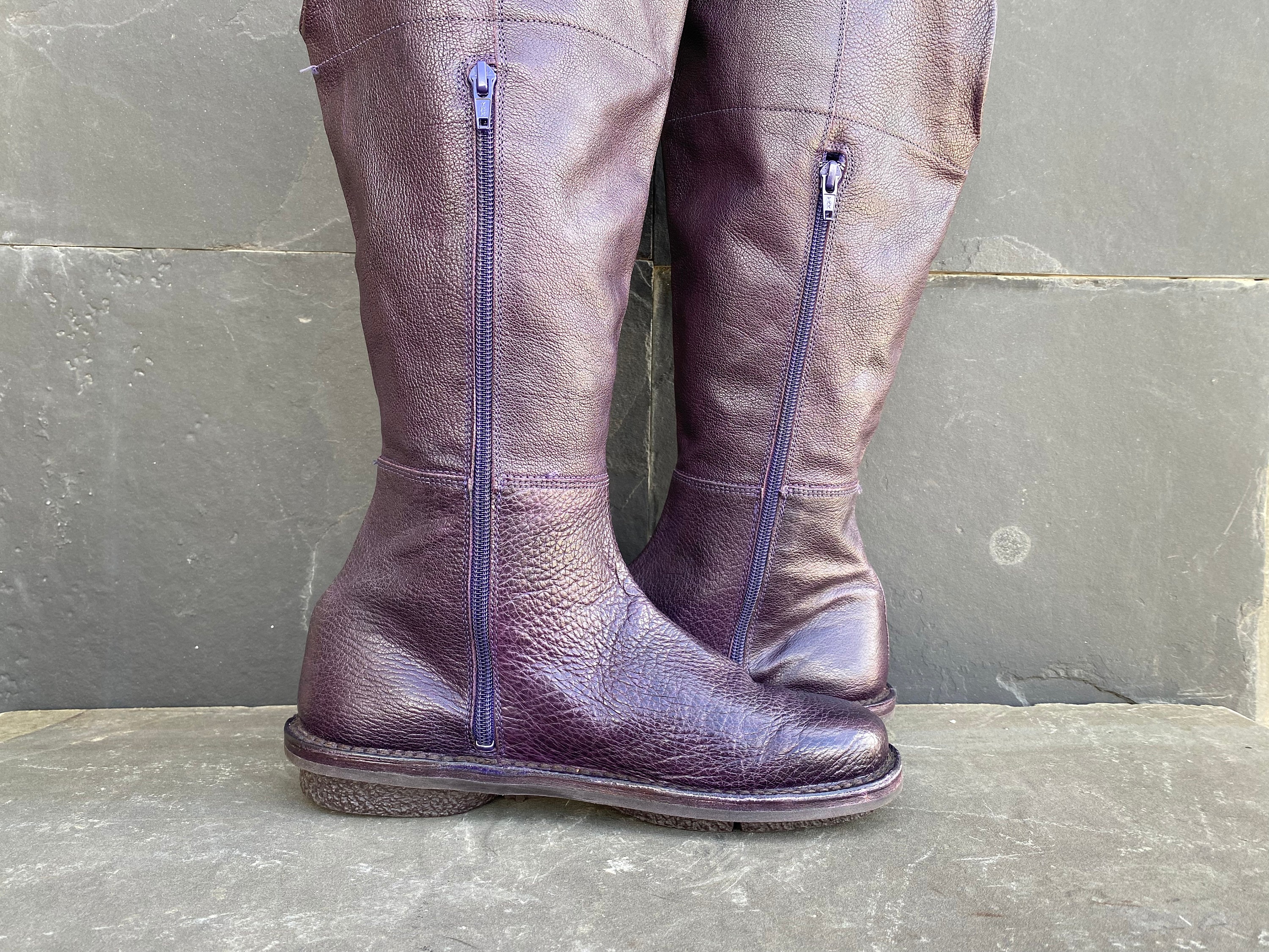 Mint Trippen Tall Biker High Boots Comfort Purple Zip Sz:- 39 | États-Unis 9