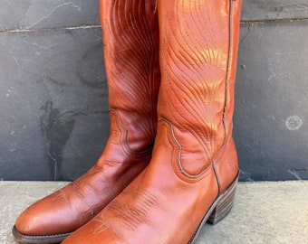 Rare Vintage Frye Western Brown Leather Cowboy Boots Mens Made in USA 10 D