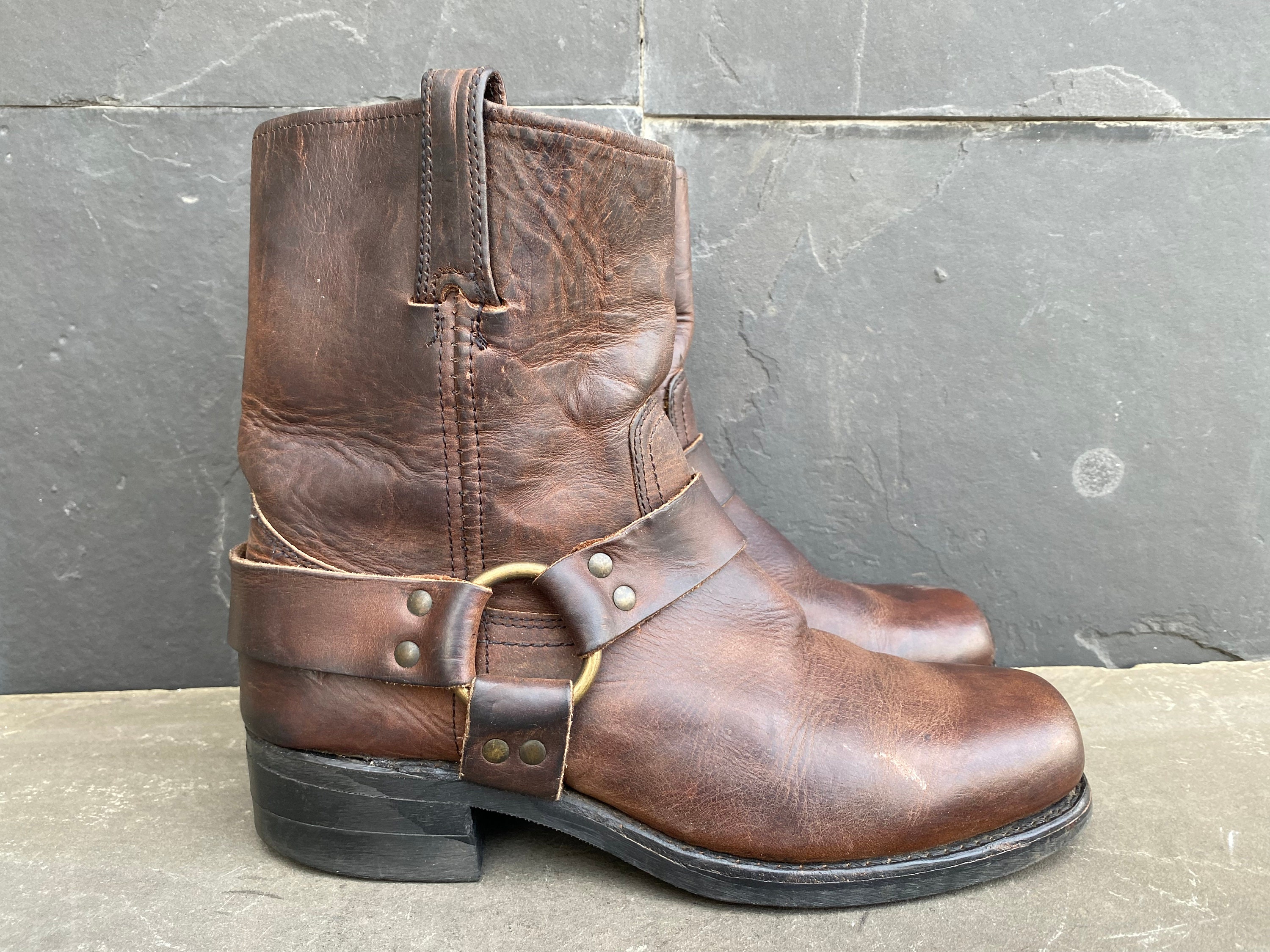 Frye Men Harness Short Square Toe Boots USA Brown Oil Etsy