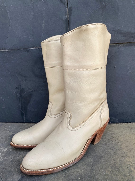 VTG FRYE Pull-on Cowgirl Western Cream Leather He… - image 2