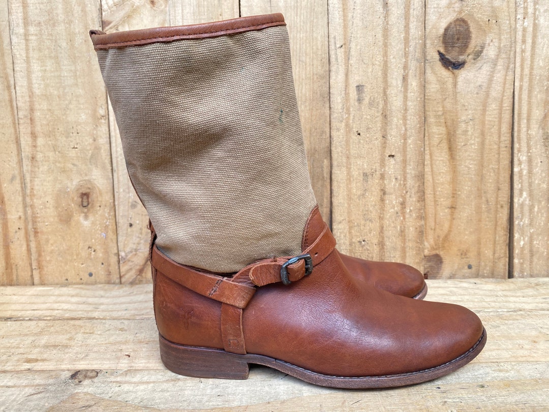 Frye Womens Paige Canvas Ankle Boot Brown Leather Size- B