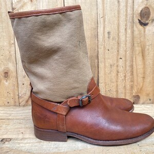Frye Womens Paige Canvas Enkellaars Bruin Leer Maat- 7 B