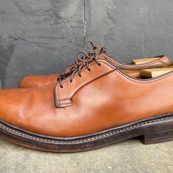VTG Florsheim Imperial Brown Pebbled V-Cleat 5 Nail Shoes 93603 Plain Toe 8 E