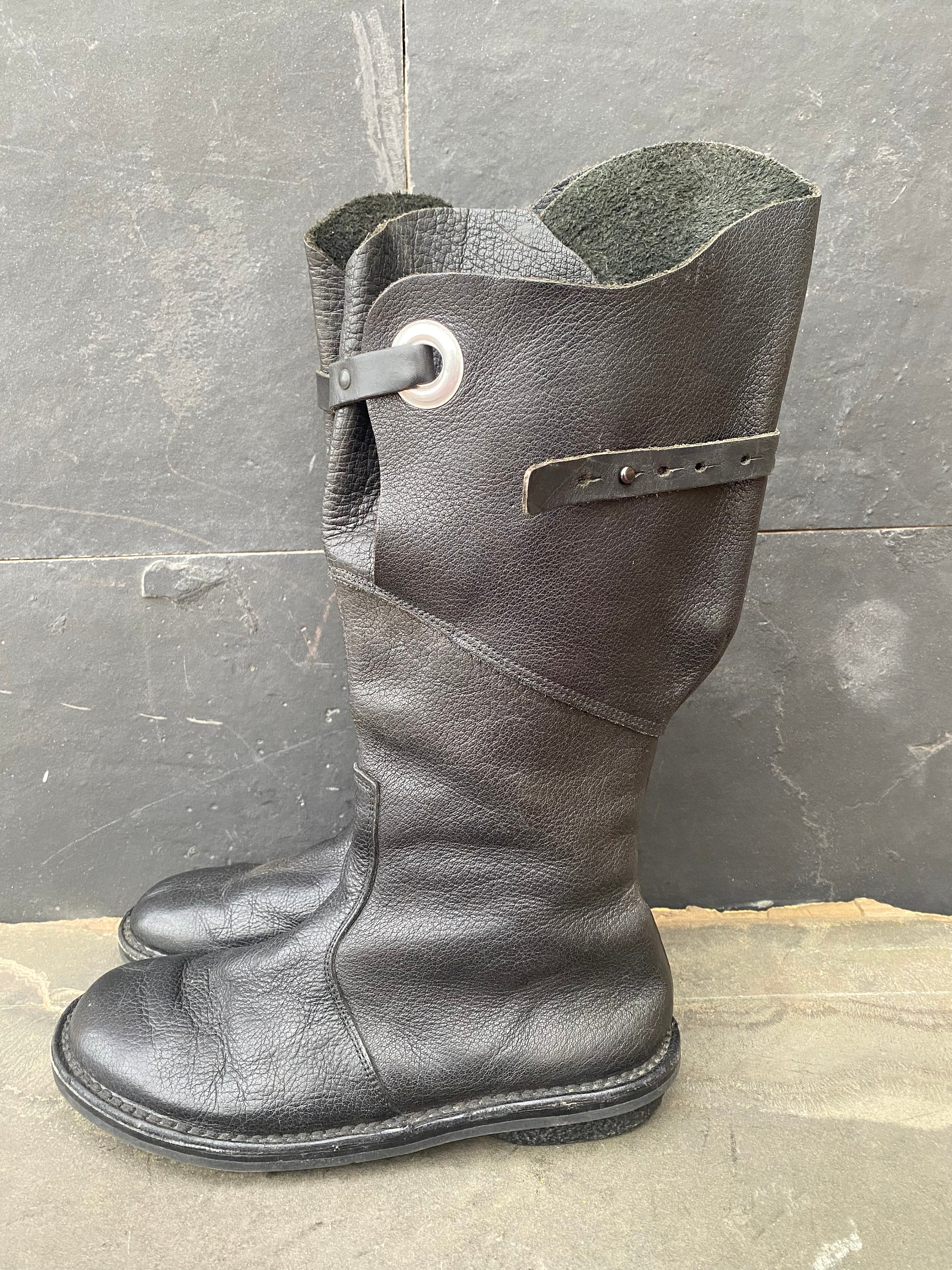 Trippen Warrior Crusader Black Boots Comfort Boho Leather Tall Sz 39 US 9