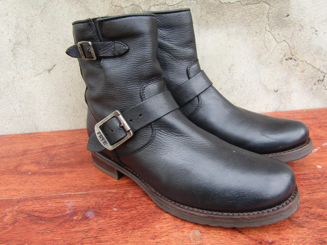 FRYE VERONICA SHORT US7 レザーエンジニアブーツ FRYE Women's Black Veronica Engineer Ankle Boots Moto Short
