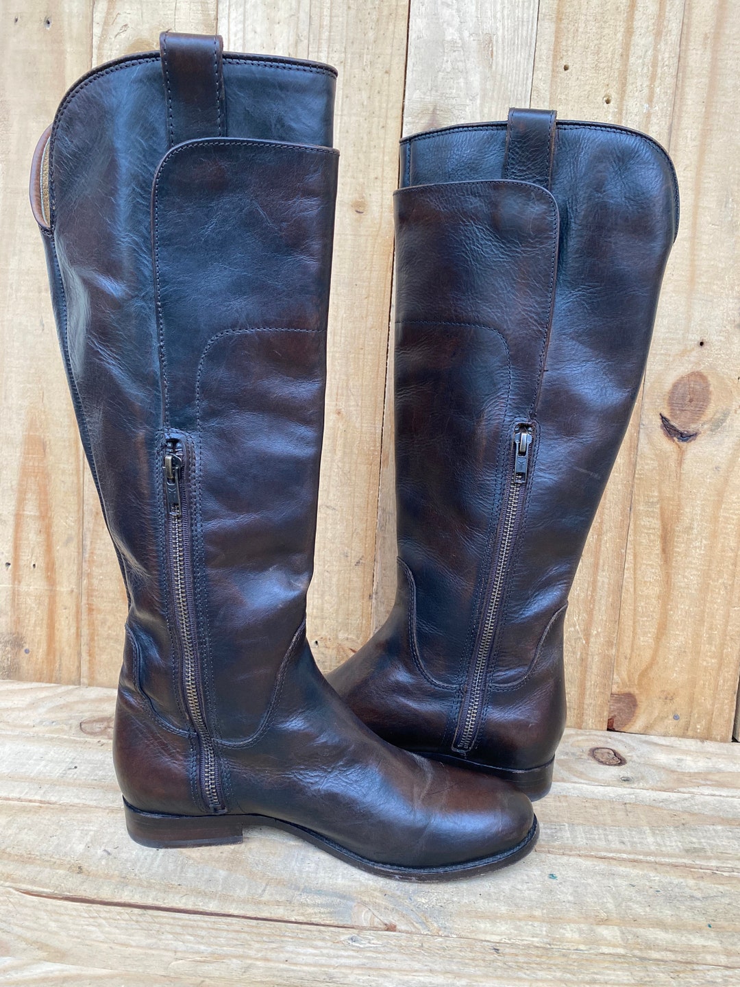 FRYE Brown Distressed Paige Tall Leather Riding Boots Sz 7 B Etsy