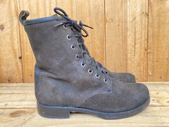 Frye Boots Mid Calf Gray Suede Combat Lace Up Boo… - image 3