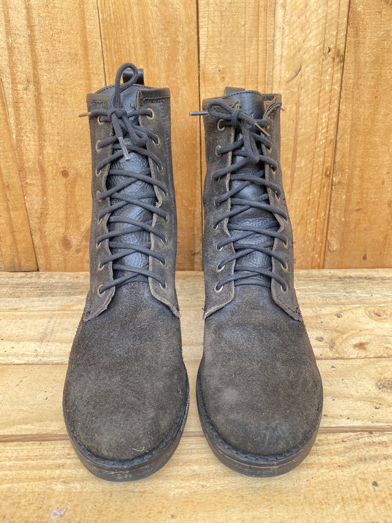 Frye Boots Mid Calf Gray Suede Combat Lace Up Boo… - image 2