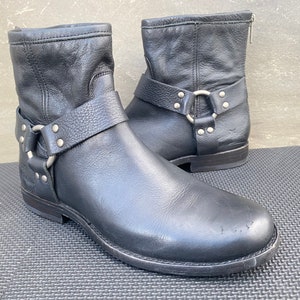 Frye lederen Phillip Harness korte enkellaarzen voor dames, zwart met ritssluiting, maat 7 B