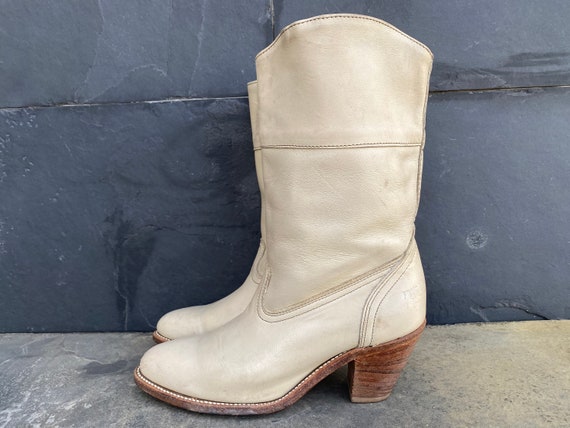 VTG FRYE Pull-on Cowgirl Western Cream Leather He… - image 5