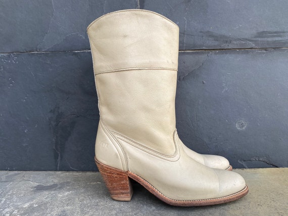 VTG FRYE Pull-on Cowgirl Western Cream Leather He… - image 1