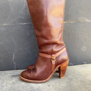 Vintage Frye Boots Brown Western Leather Tall High Buckle Womens 6 B Made In USA