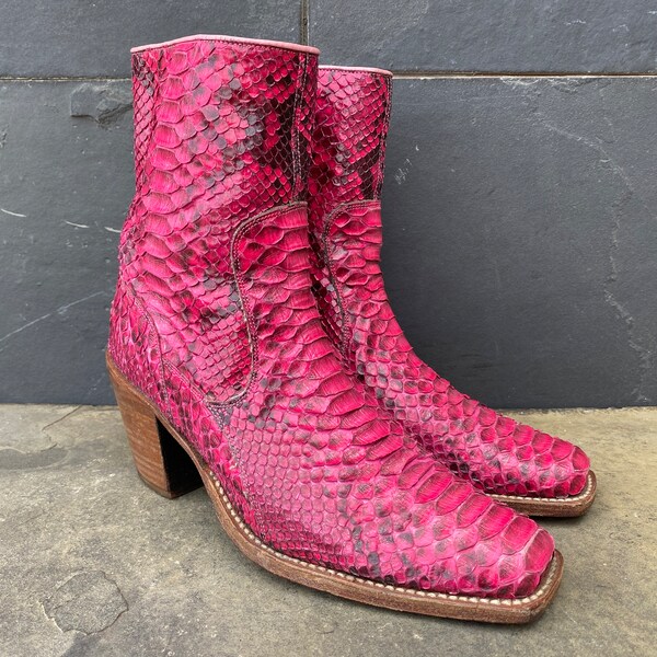 Tony Mora Frauen Red Snake Ankle Reißverschluss Cowboy Boots Exotic - Größe 37 | 7